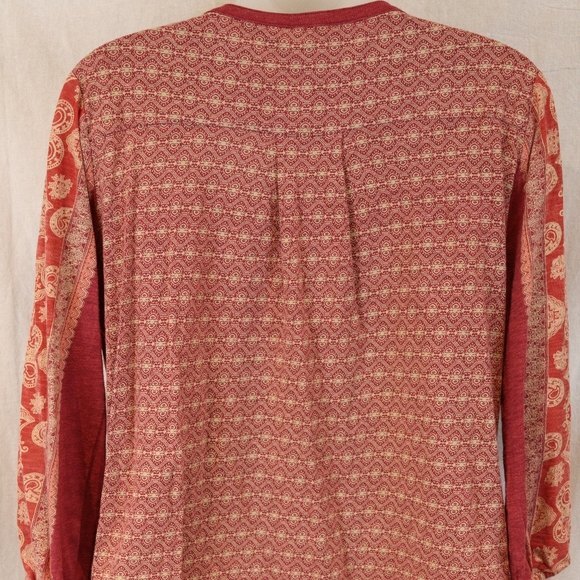 Lucky Brand Orange Fall Boho Layered Look Top Small Lightweight Colorful Print - Picture 4 of 9